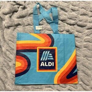 ALDI Reusable Tote Shopping Bag Rainbow Multi Color Classic Carry w/ Tag